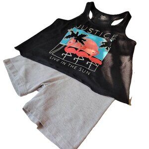 Justice Black Flamingo Palm Top Gray Sleep Shorts Cartwheel Style Girls 7/8